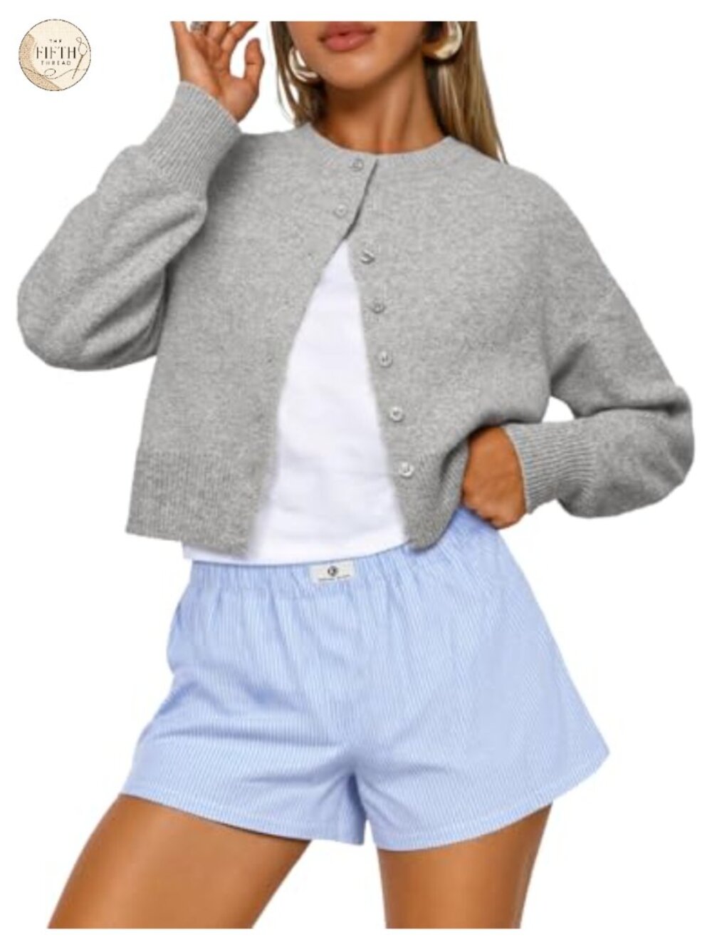 Trendy Queen Women's Cropped Cardigan Sweater Polyester Acrylic Blend Button